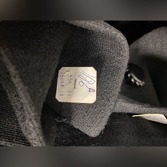 Vintage 50s Youthcraft Long Black Wool Large to XL Coat Satin Lined Big Buttons - Picture 7 of 8